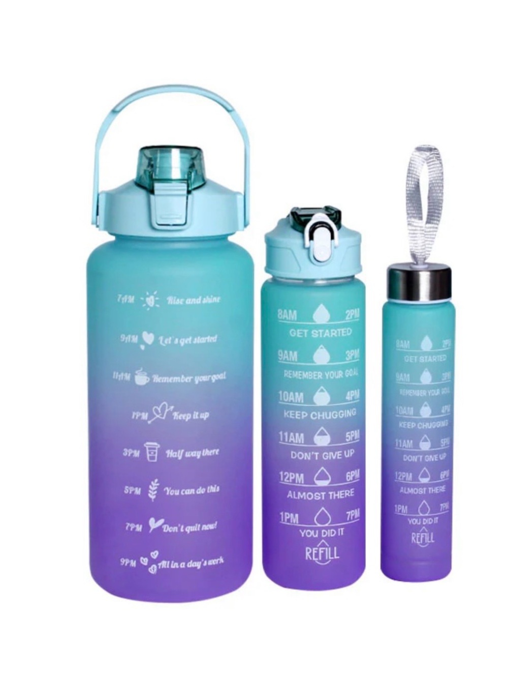 Motivational Gradient Water Bottle Set - Teal to Purple